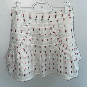 LoveShackFancy Dainty Floral Ruffle White Mini Skirt Size 2